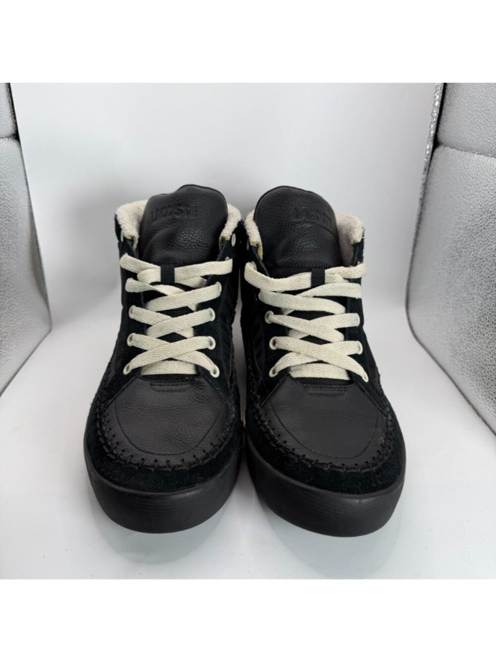 Lacoste Mens Black Mid-Top Sneakers Size 12 Leather & Suede Warm Shoes - Picture 2 of 8